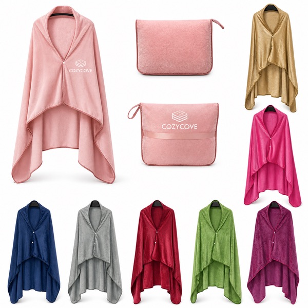 Portable Flannel Cape Blanket with Pillow Function — Polyester — Gray