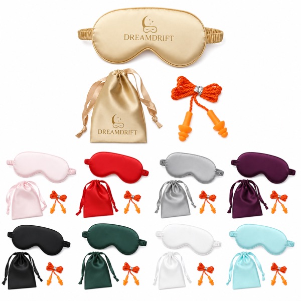 Sleep Mask Kit with Silk Mask, Earplugs and Storage Bag — Artificial Silk — White