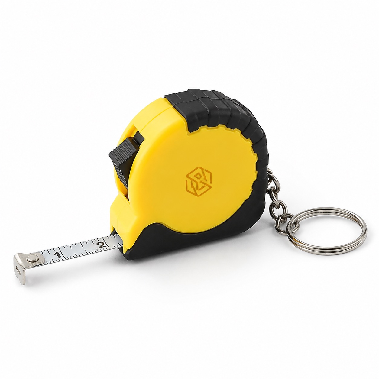 Compact Rubber Coated 1m 3ft Tape Measure Keychain — Abs — Yellow