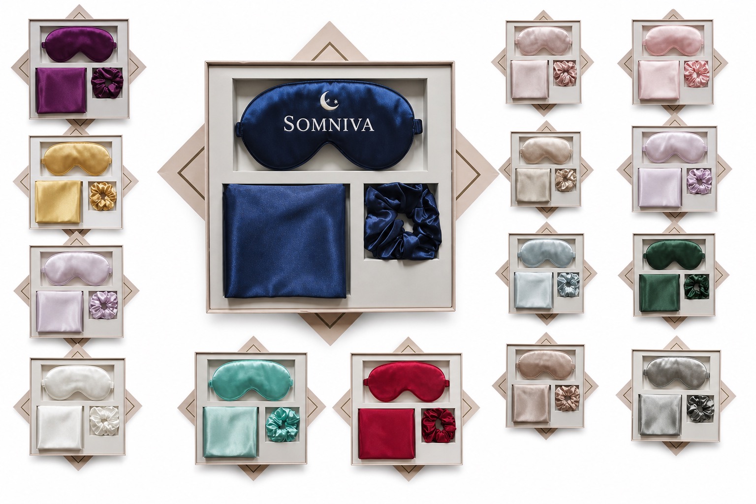 Pillowcase Hair Tie and Eye Mask Sleep Set — Synthetic Silk — Black
