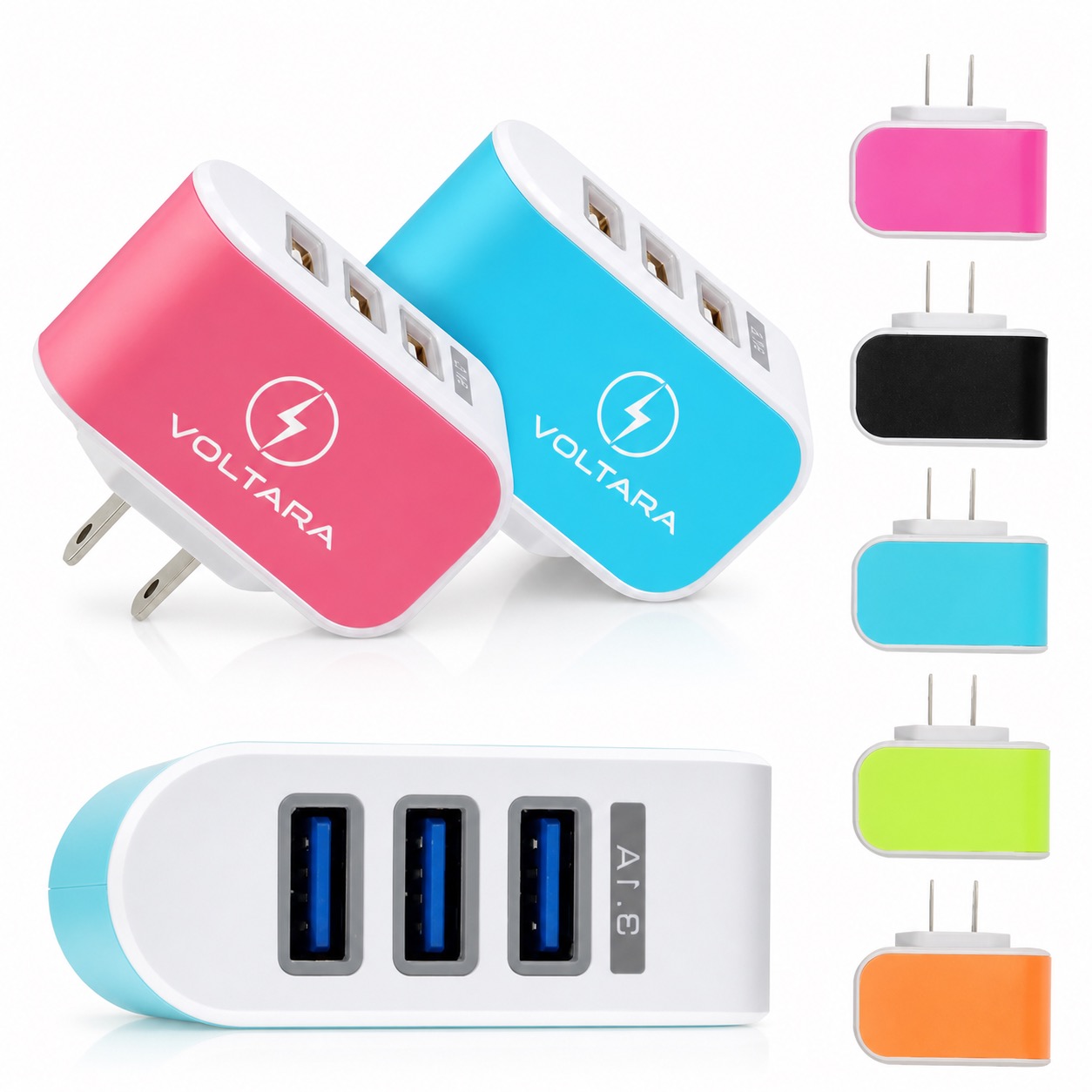 Portable 3 Port USB Charger, 2.3x2.2x0.9 Inch