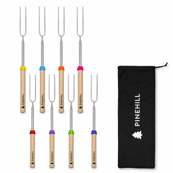 Extendable BBQ Skewers with Wooden Handles, Set of 8
