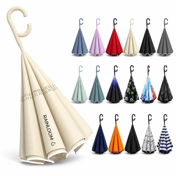 C-Shaped Car Umbrella, Oversized 41.73x31.5 Inch — Polyester — Brown