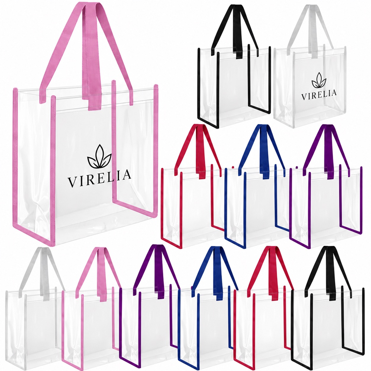 Clear PVC Tote Bag with Colorful Trim 12x6x12 — Pvc — Green