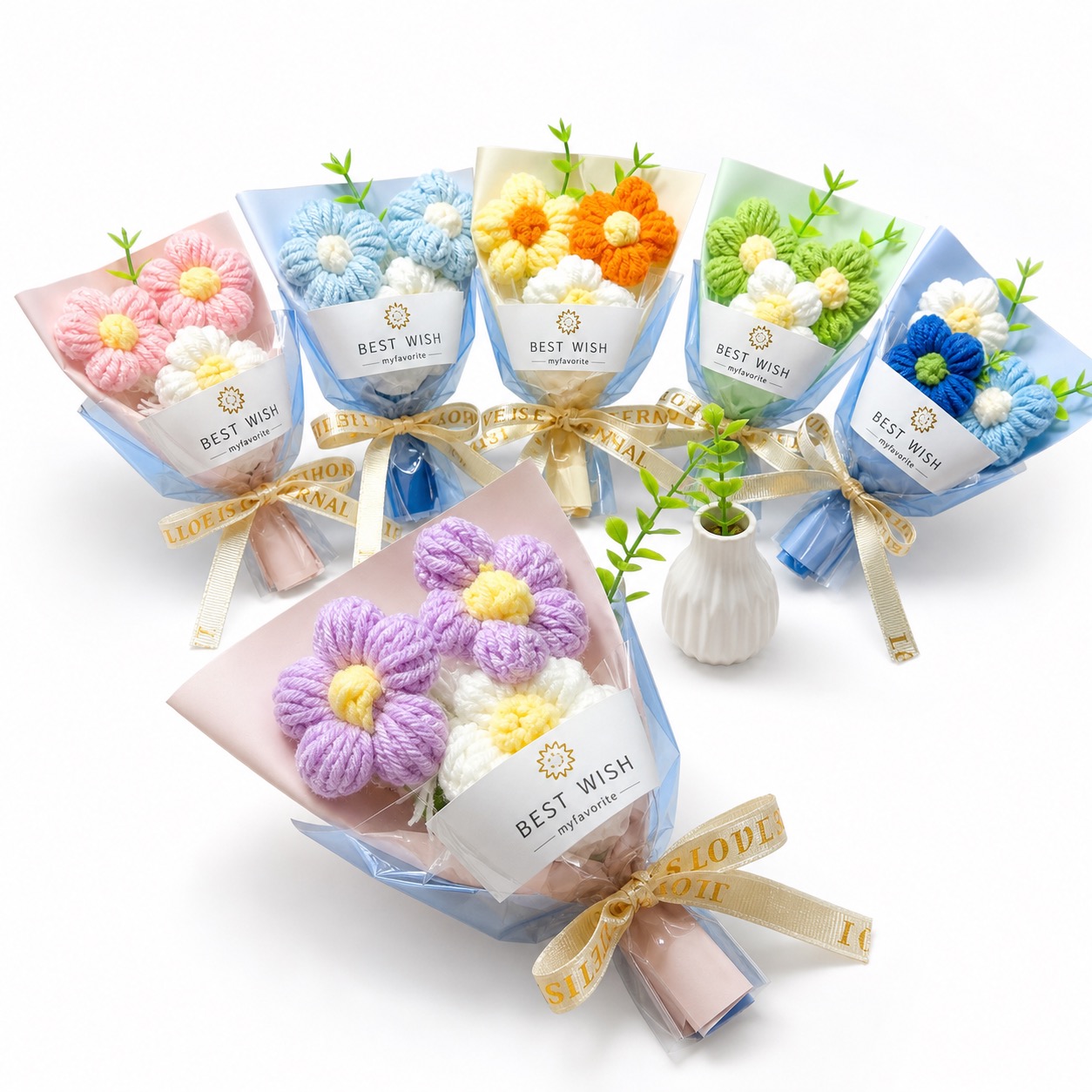 Bright Color Mini Crochet Bouquet with Custom Logo