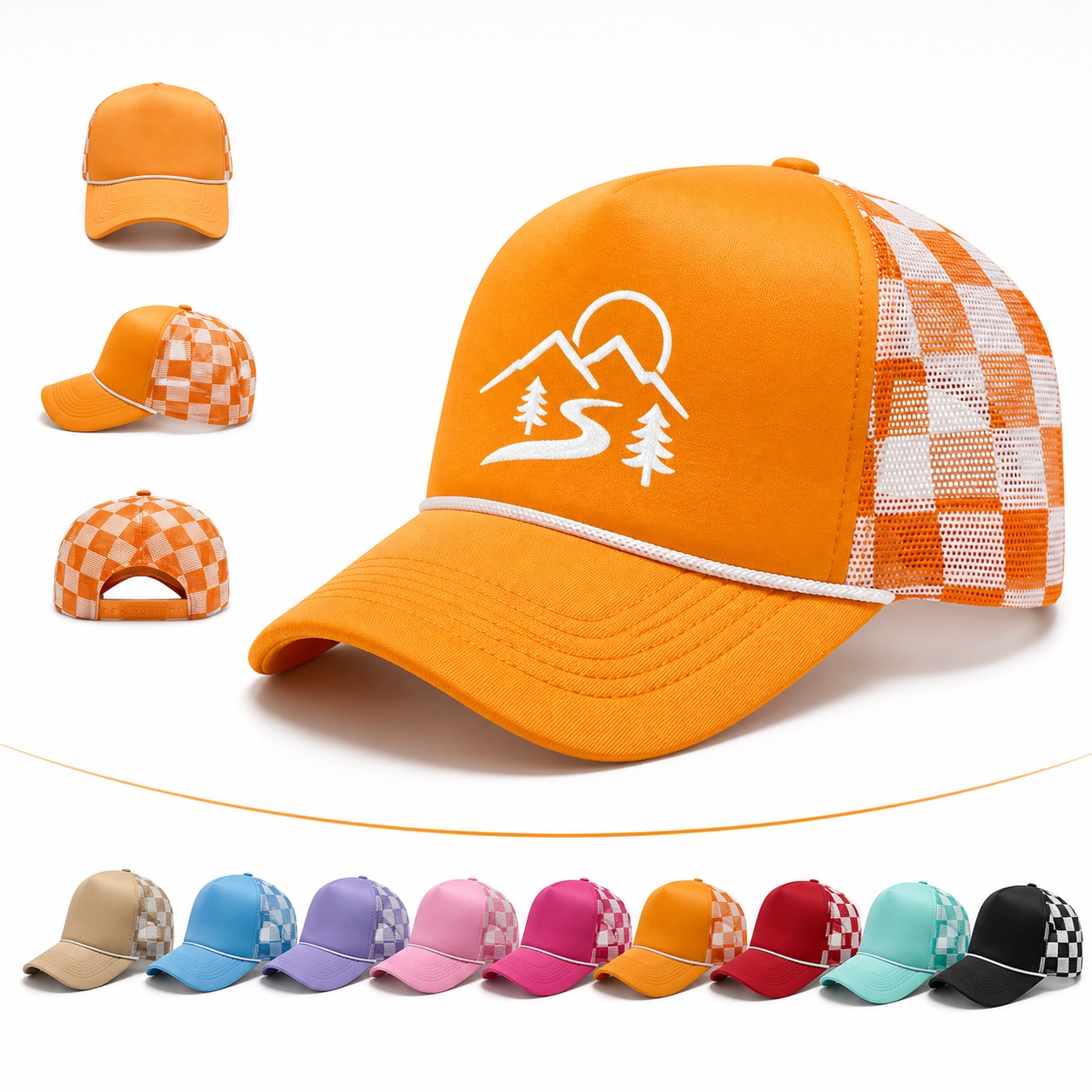 5 Panel Sponge Mesh Trucker Hat with Rope Accent
