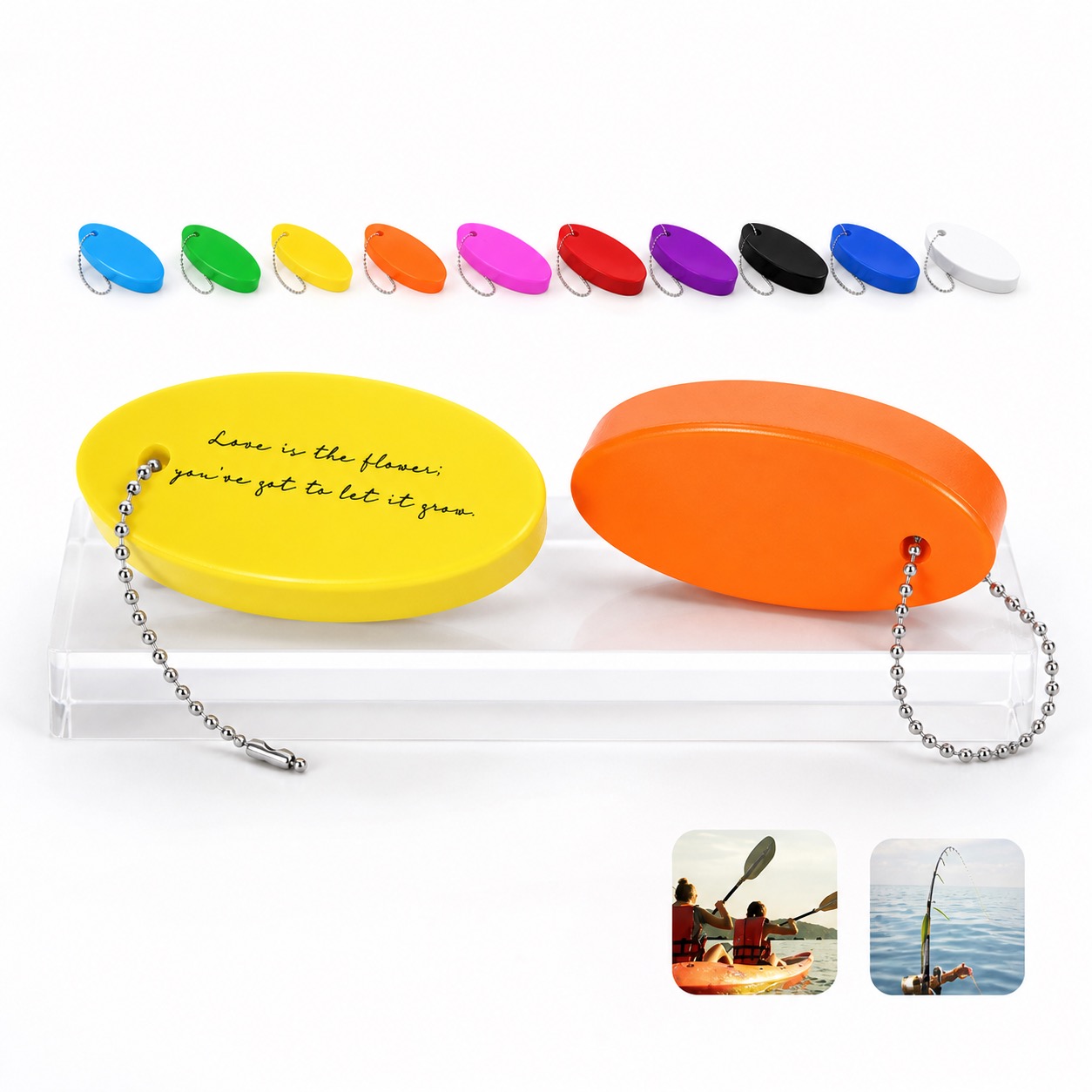 Soft Oval Buoyant Key Holder with Durable Ring — Pu — White