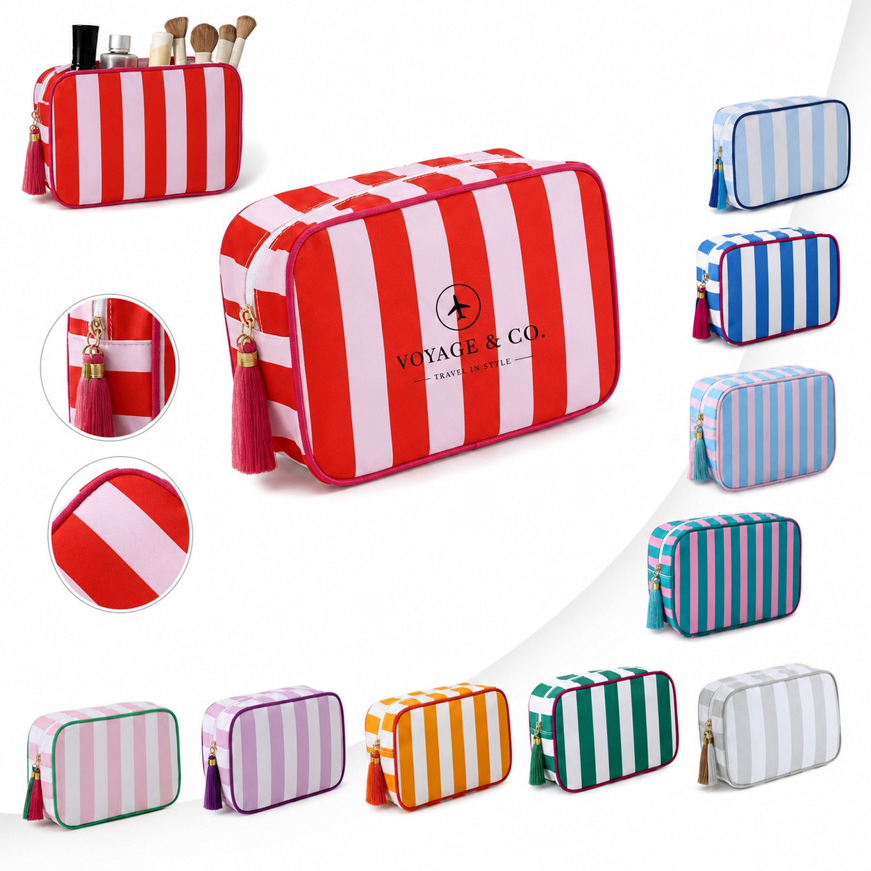 Handheld Canvas Toiletry Bag With Tassel Zippers