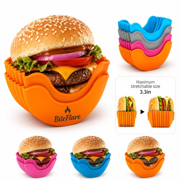 Flexible Silicone Burger Tray with Drip and Crumb Catcher