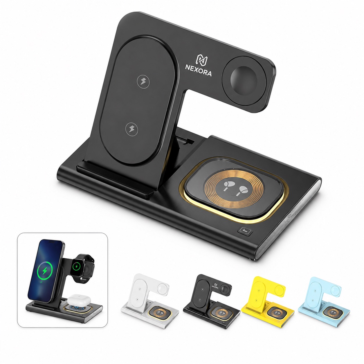 Foldable 3 in 1 Phone Watch Earbuds Charger