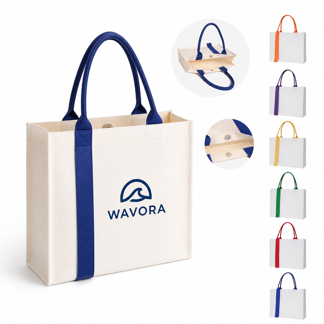 Horizontal Canvas Shopping Tote with Colorful Ribbons