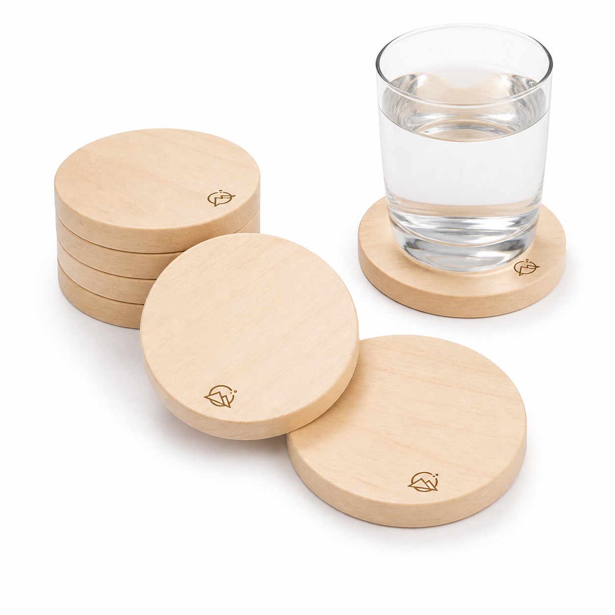 Natural Wood Round Coasters 4x4x0.3 Inch Minimum 20