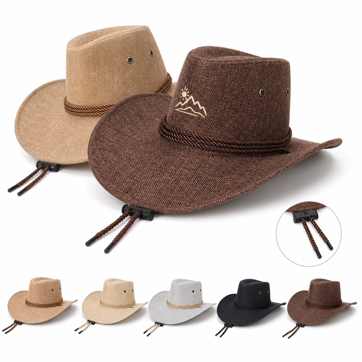 Lightweight Breathable Straw Ranch Hat — Faux Linen — Brown