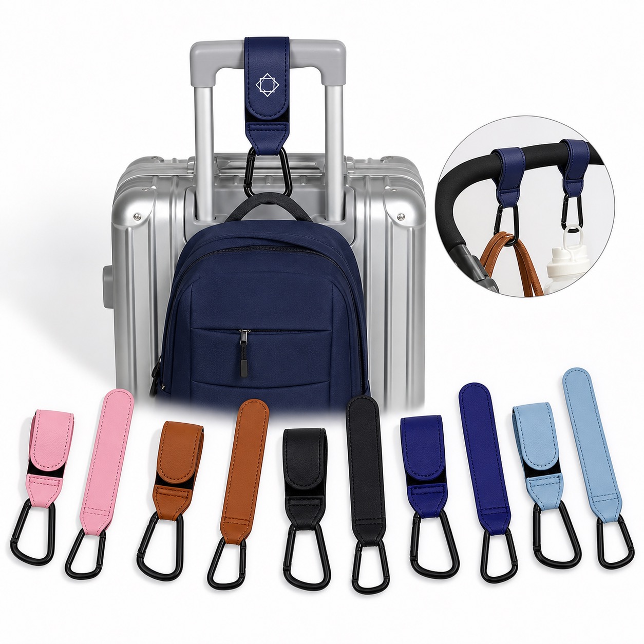 Adjustable PU Leather Stroller Hook with Alloy Buckle