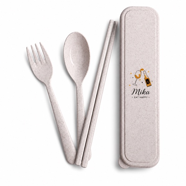 Wheat Straw Fork Knife Spoon Kit for Camping — Wheat Straw — Blue