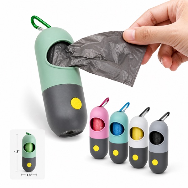 Dog Waste Bag Holder with LED Flashlight and 3 Button Cells