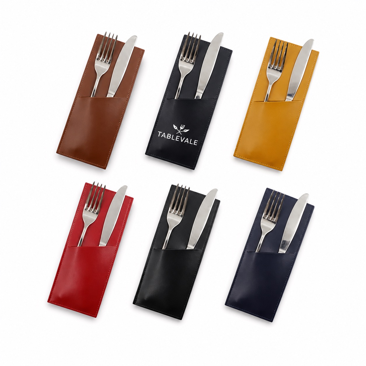 Slanted Opening Cutlery Holder in Imitation Leather — Pu Leather — Black