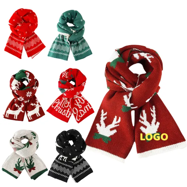 Christmas Reindeer Pattern Knit Scarf, Cozy Winter Holiday W